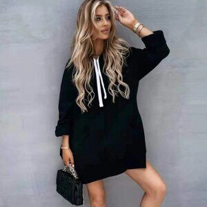 Oversized Hoodie Dress Pullover Sweatshirt Tops Kangaroo Pocket Sweater